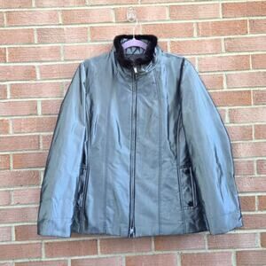 Burberry Nylon Gunmetal Grey Jacket With Fur Trim Size 46 XL